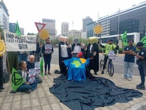 Climate activists protest Africa Oil vampires